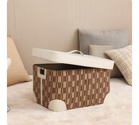 Cesto Organizer con Manici in Pelle Scatola con Coperchio Intrecciato per Casa