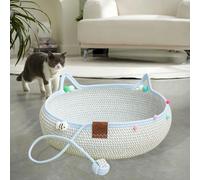 Cesto per cuccia per gatti intrecciato a mano, a forma di gattino, carino,