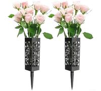 Cesto per fiori da esterno, confezione da 1/2/4, supporto per fiori con punte, design cavo di drenaggio per la freschezza, in plastica robusta, decorazione per tomba per giardino e commemorazione (4