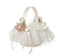 Cesto per fiori da sposa e ragazza, in seta con rosa, in tessuto di seta, per matrimonio, decorazione diretta (bianco, taglia unica)