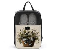 Cesto per fiori marrone con fiocco a scacchi, borsa per scarpe da viaggio, uso quotidiano, anti-polvere, custodia per scarpe da golf