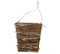 Cesto per fiori realizzato a mano in rattan e filo metallico da appendere alla parete, progettato per contenere piccoli fiori o piante, migliora l'arredamento della casa con stile rustico