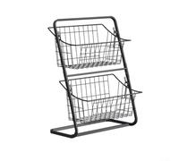 Cesto per frutta a 2 ripiani in metallo con scaffale per verdure, organizer per piano di lavoro della cucina, massimizza lo spazio verticale e mantiene gli oggetti facilmente accessibili (nero)
