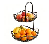 Cesto per frutta a 2 ripiani, in metallo nero, organizer da cucina a doppio strato, organizer per frutta e verdura, per dispensa della cucina, cestino portaoggetti in metallo per cipolle, aglio