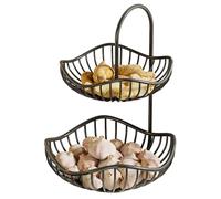 Cesto per frutta a 2 ripiani, in metallo nero, supporto da cucina, per aglio, , patate, cipolle, snack, verdure, pane, dessert