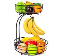 Cesto per frutta con porta banana - 2 ripiani in metallo - Cucina in piedi moderni ciotole per frutta - Cestino decorativo per frutta - Bronzo