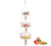 Cesto per Frutta da Appendere, Cestino Sospeso a 3 Livelli in Cor da di, 1 Pezzo Cesto di Frutta da Parete, Portafrutta da Appendere 3 Ripiani, Cestino Sospeso per Verdura, per Decorazione da Parete