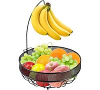 Cesto per Frutta e Verdura Con Porta Banana - Cucina in Metallo - Ciotola Moderna in Piedi - Grande Volume per Pane, Snack - Bronzo