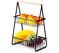 Cesto per frutta in metallo nero, a 2 livelli