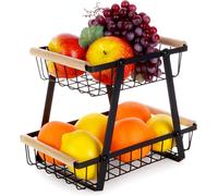 Cesto per frutta in metallo nero, a 2 livelli