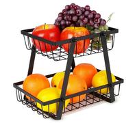 Cesto per frutta in metallo nero, a 2 livelli