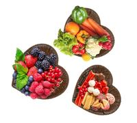 Cesto per frutta in plastica intrecciata a mano, in finto rattan, cestino per frutta, verdura, pane, per casa, sala da pranzo, cucina, picnic, tavolo, decorazione per la casa (cuore)