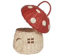 Cesto per funghi con coperchio, cestino in rattan a forma di casa da 11 pollici - Contenitore decorativo portatile con maniglia per regali - Fungo