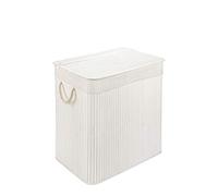 Cesto per il bucato con coperchio e 2 scomparti - robusto cesto per il bucato in bambù - cesto per il bucato bianco con sacchetto per il bucato, lavabile - 100% bambù - 104 litri