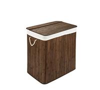 Cesto per il bucato con coperchio e 2 scomparti - robusto cesto per il bucato in bambù - cesto per il bucato marrone con sacchetto per il bucato, lavabile - 100% bambù - 104 litri