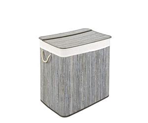 Cesto per il bucato con coperchio e scomparto - robusto contenitore per il bucato in bambù - cesto per il bucato grigio con sacchetto per il bucato, lavabile - 100% bambù - 72 litri