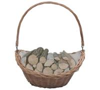 Cesto per legna da ardere con manico, 57 x 46,5 x 52 cm, marrone | In salice durevole, stile rustico, versatile per biancheria o verdura