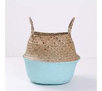 Cesto per piante in vimini naturale, pieghevole, con manici, per riporre biancheria, coperte, giocattoli (blu, M: 26 cm P x 23 cm H)