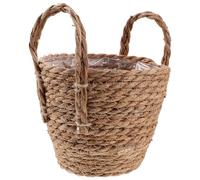 Cesto per piante in vimini, vaso da fiori in paglia retrò, multiuso per interni, decorazione e stoccaggio, 25 cm