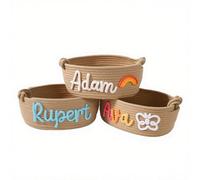 Cesto personalizzato per il nome del bambino, organizer in corda di cotone ricamato personalizzato, cestino per pannolini e asilo nido per neonati, regalo per baby shower, Pasqua, compleanno (marrone