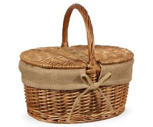 Cesto Picnic in Vimini e Juta con Coperchio e Manico 50x32 h42 cm - Cestino da Pic Nic per 2-4 Persone, Raccolta Funghi, Idea Regalo