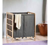 Cesto Porta Biancheria Doppio Legno Naturale e Stoffa Capacità 60lt Colore Grigi