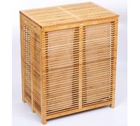 Cesto Porta Biancheria in Legno Bambù Doppio 2 Scomparti 50x35 H60 cm