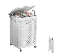 Cesto Porta Biancheria Pieghevole con Ruote e Coperchio, Grande Cesto per Bucato con Maniglie, Ideale per Bagno, Camera e Lavanderia. (56x37x36 cm)
