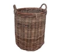 Cesto Porta Legna Vimini in Giunco bordo in Rattan cm.33x40 H con manico H 48cm.