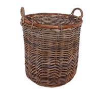 Cesto Porta Legna Vimini in Giunco bordo in Rattan cm.49x53 H con manico H 61cm.