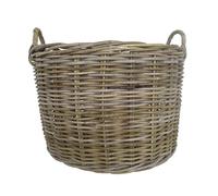 cesto porta legna vimini rotondo cm 47x33 H con manico cm 42 intreccio in robusto giunco