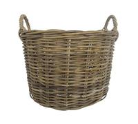 cesto porta legna vimini rotondo Cm 48x37 H con manico cm 45 H intreccio in robusto giunco. porta vaso, organizer