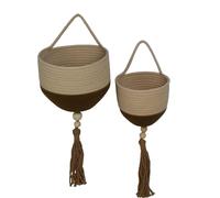 CESTO PORTA VASO PENSILE 2PZ SHABBY piante CUCINA BAGNO SALOTTO bianco marrone