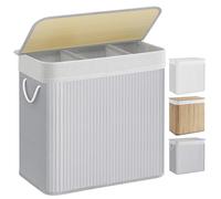 Cesto Portabiancheria, 150 L, Cesta Biancheria a 3 Scomparti in Bambù Coperchio,