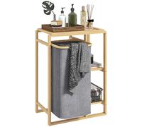 Cesto Portabiancheria 50x32x70 cm con Borsa Estraibile e Ripiano in Bambù Grigio