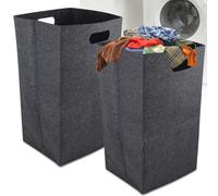 Cesto portabiancheria 60 l, 2 pezzi, in feltro sottile e pieghevole, per camera da letto, bagno, cucina e soggiorno, grande cestino, grigio scuro