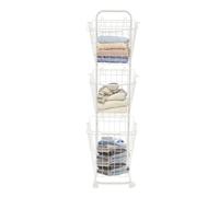 Cesto portabiancheria a 3 scomparti, con 4 ruote e cestini rimovibili | Cestino per bucato in metallo a 3 livelli, bianco. Capacità di 22 libbre per scaffale. Cassetti rimovibili con maniglie