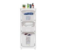 Cesto portabiancheria a 3 scomparti, con ruote e manici, cesto portabiancheria per bagno, lavanderia, bianco, 43 x 33 x 109 cm