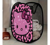 Cesto portabiancheria a rete pop-up natalizio Sanrio Hello Kitty 1 pz con stampa leopardata rosa e motivo , facile da piegare, per riporre e organizzare camera da letto, armadio, bagno