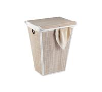Wenko Cesto Biancheria Con Sacco + Coperchio Bianco 55L Bucato Bambù 45x60x33cm