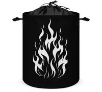 Cesto portabiancheria bianco con contorno di fiamme, rotondo, pieghevole, con coulisse, per camera da letto e bagno