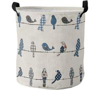 Cesto Portabiancheria Birds On The Wire Blue Grey Burlap Background Cestino Di Immagazzinaggio Pieghevole Salvaspazio Round Stoccaggio Paniere, Per Camere Da Letto, Vestiti, Lavanderia, 60L