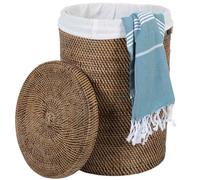 Cesto portabiancheria Cleo in rattan, rotondo, con coperchio e sacco interno, Ø 35 cm x altezza 50 cm, taglia L LOM20022