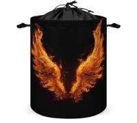 Cesto portabiancheria con ali di fuoco e fiamme, rotondo, pieghevole, con coulisse, per camera da letto e bagno