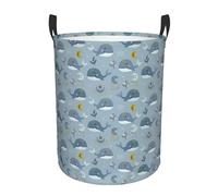 Cesto portabiancheria con balena celeste, impermeabile, ideale per la biancheria, grande, pieghevole, con maniglia, adatto per camera da letto, bagno, ripostiglio, cucina.