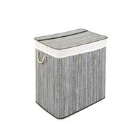 Cesto portabiancheria con coperchio e 2 scomparti - solido contenitore per biancheria in bambù - cesto portabiancheria grigio con sacchetto per la biancheria, lavabile - 100% bambù - 104 litri