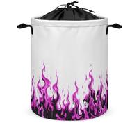 Cesto portabiancheria con fiamme nere e viola, rotondo, pieghevole, con coulisse, per camera da letto e bagno