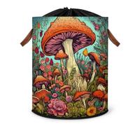 Cesto portabiancheria con fiori e funghi, grande, pieghevole, con coperchio con coulisse, per camera da letto, bagno e camera da letto