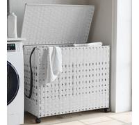vidaXL Cesto Portabiancheria con Ruote Bianco 66x35x60 cm Rattan