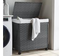 vidaXL Cesto portabiancheria con ruote Rattan Grigio 60x35x60,5 cm